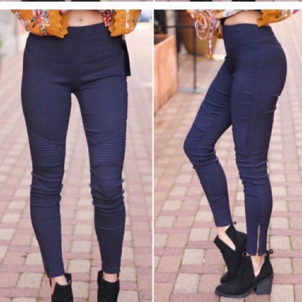 New Mix Navy Blue Hi-Rise Moto Skinny Pants Size L/XL